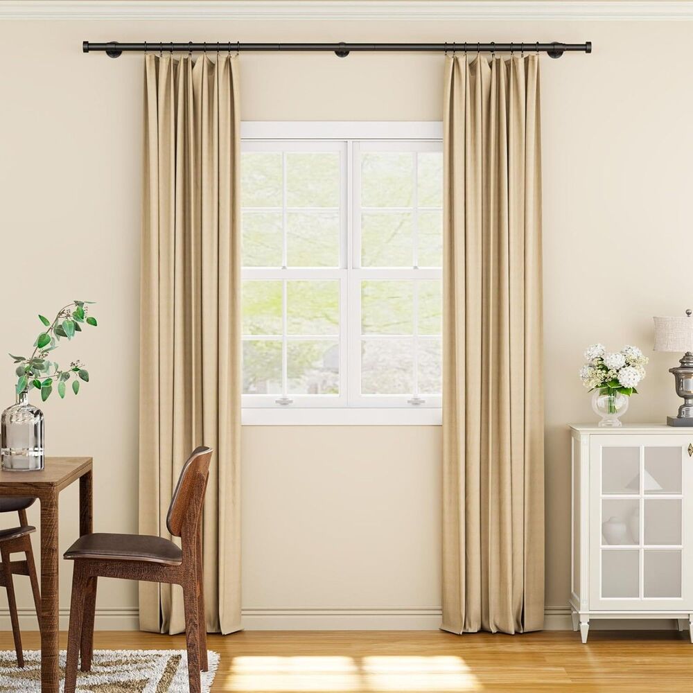Heavy Duty Curtain Rod 32-90 Inch Black Adjustable Window Curtain Rod 1"